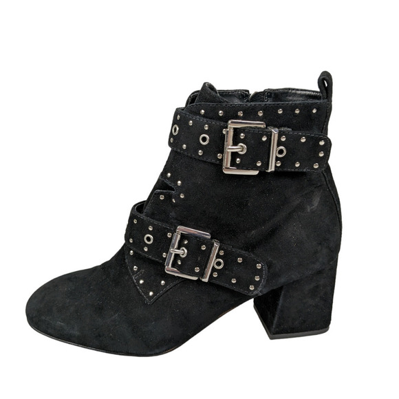 Rebecca Minkoff Boots 7 Black Suede Leather Logan Studded Block Heel Booties - Picture 1 of 7